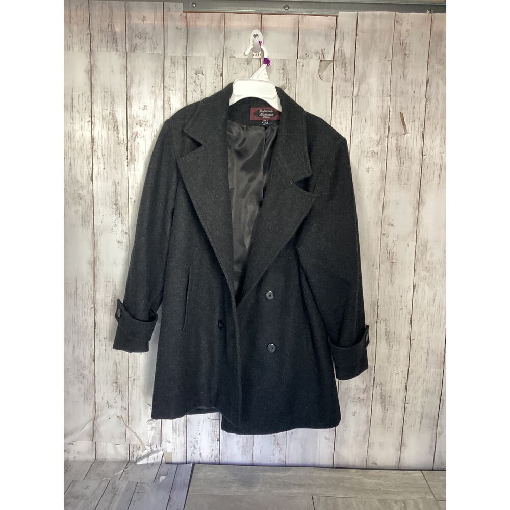 Stephanie Mathews Women's 100% Wool Gray Double Button Coat Jacket Sz 8P Petite